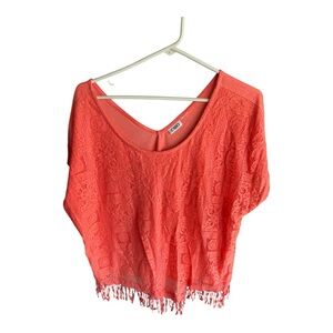 Cato Coral/Peach Colored Cropped Boxy Blouse